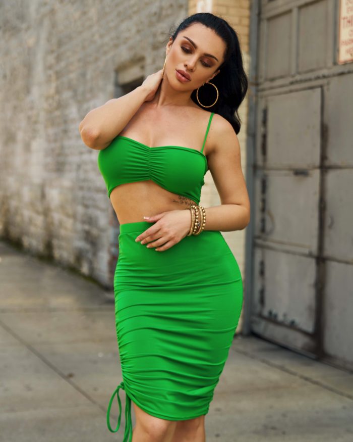 Green Spaghetti Strap Pleated set